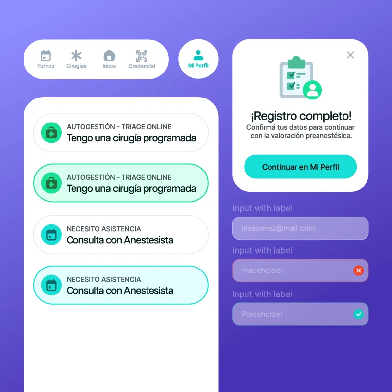 QKStudio UX/UI design: interface components and sign-up flow for an application