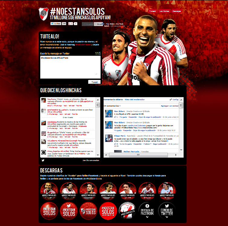 Sitio web de la campaña para alentar a River Plate