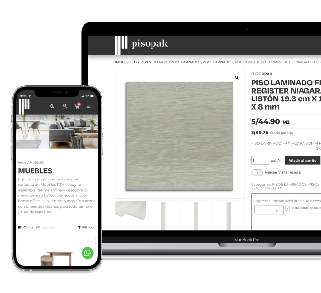 Pisopak ecommerce con interface minimalista