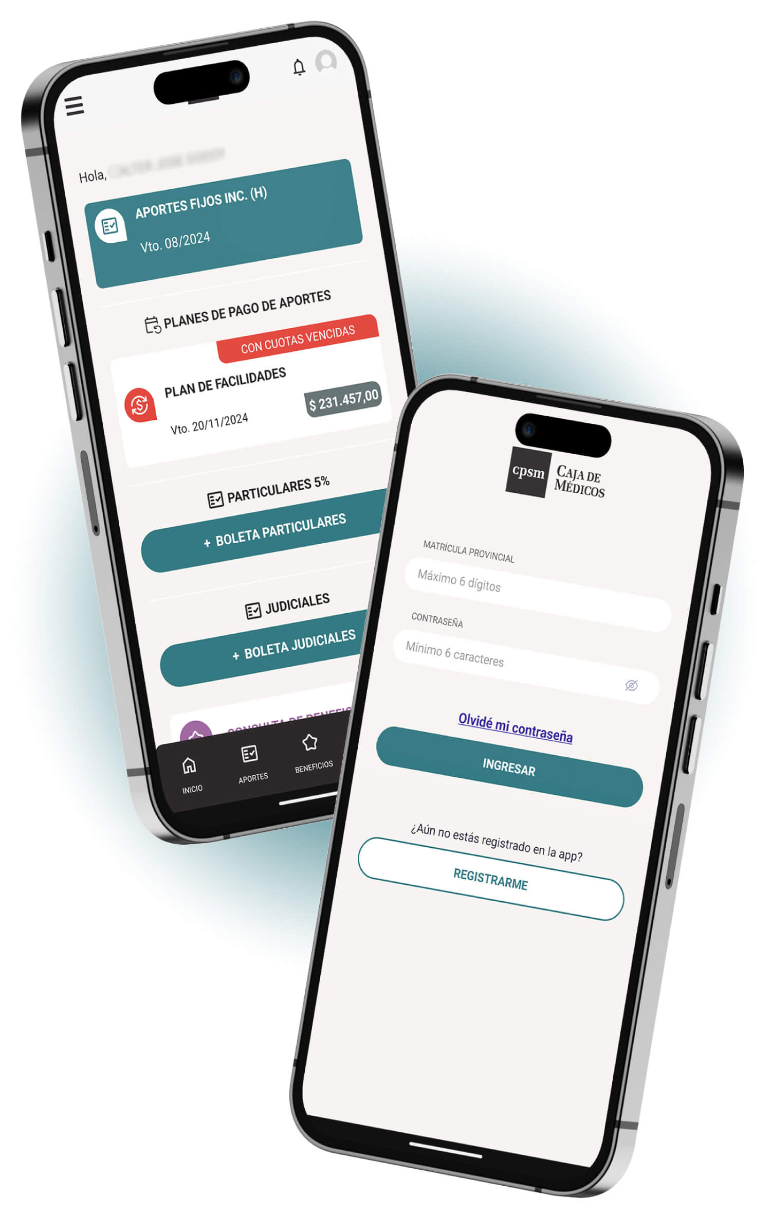 Caja de Médicos App Mockup